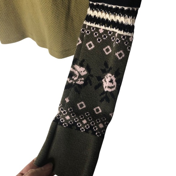 Free People XS We The Free Mikah Thermal Contrast Cuff Waffle Knit Cabincore - Picture 5 of 11